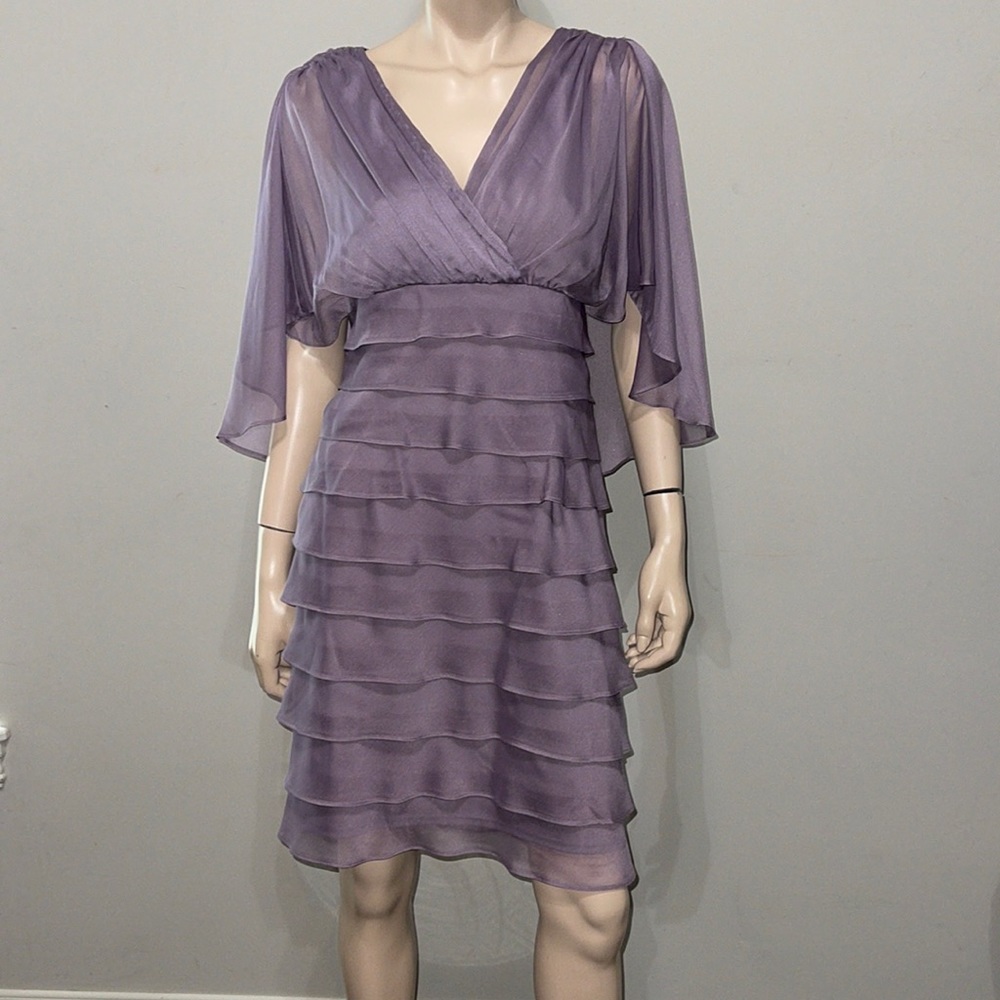 LONDON Times Lavander Flutter Sleeve Sheath Dress 8P